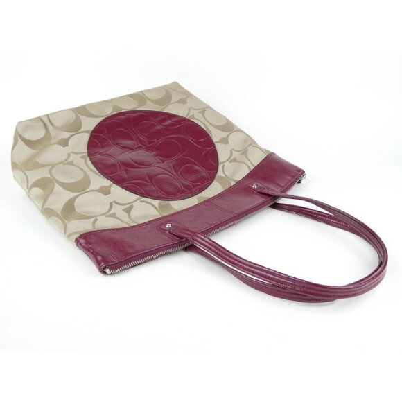 Coach Signature Khaki Burgundy Laura Tote Shoulder Bag F18335 - Picture 3 of 14